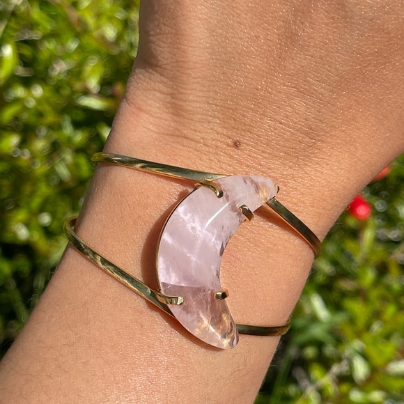 Rose Quartz Moon Wire Bracelet Natural Stone - Picture 3 of 4